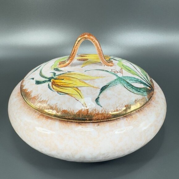 Vintage Italian Pottery Covered Dish Container Jar Box With Lid Venetian Italian - Picture 15 of 15